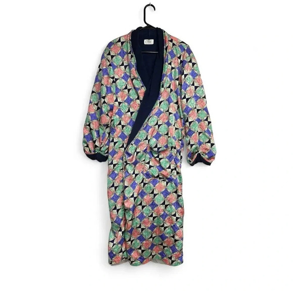 Cypress Multicolored Pattern Satin Terrycloth Lined Spa Heavyweight Robe - Picture 1 of 10